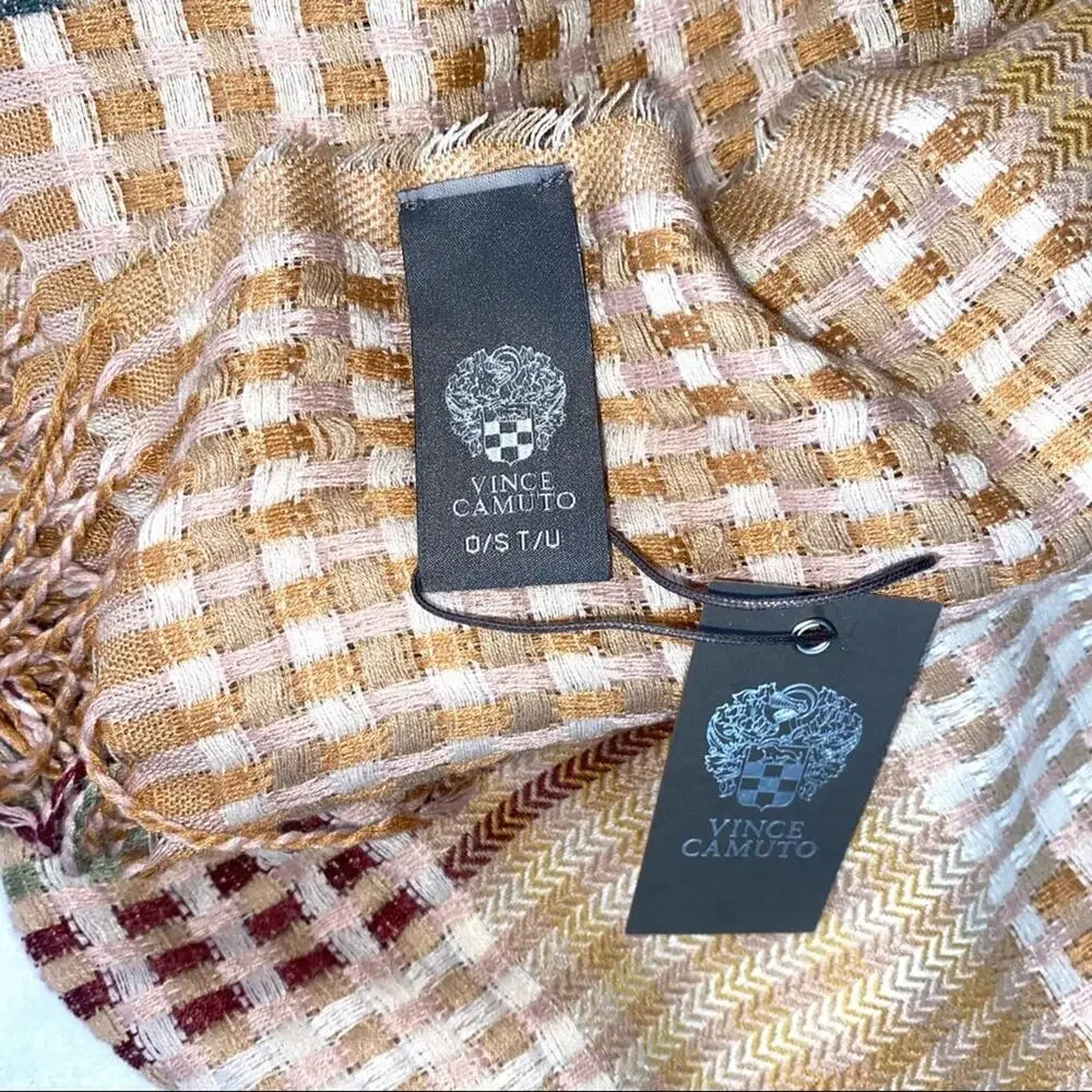 Vince Camuto Scarf Long Plaid Very Soft Fringe End NWT
